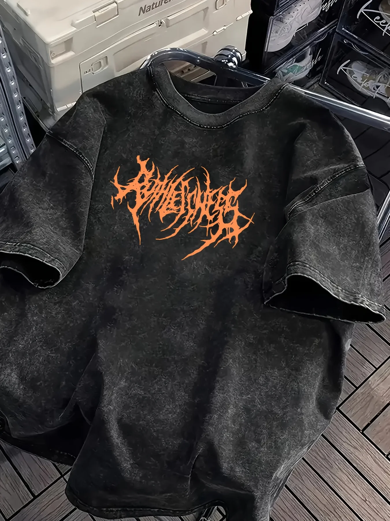 Y2K Grunge Oversized T-Shirt Men Gothic Font Print Heavy Cotton Washed Black Streetwear Harajuku Short Sleeve Tops view 3