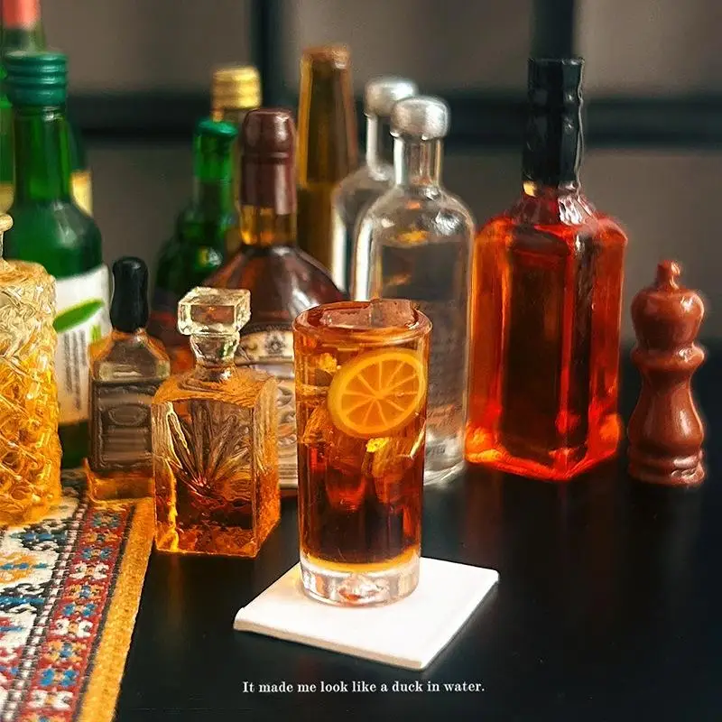 DIY Decoration 1/12 Dollhouse Miniature Accessories 1/2Pcs Mini Resin Long Island Iced Tea Whisky Wine Bottle Simulation Model