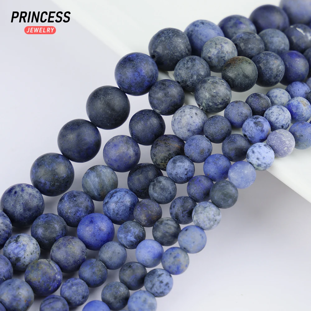 A+ Natural Dumortierite Matte Beads 6 8 10mm Loose Gemstone Beads for Jewelry Making Charm Bracelet  DIY Accessories