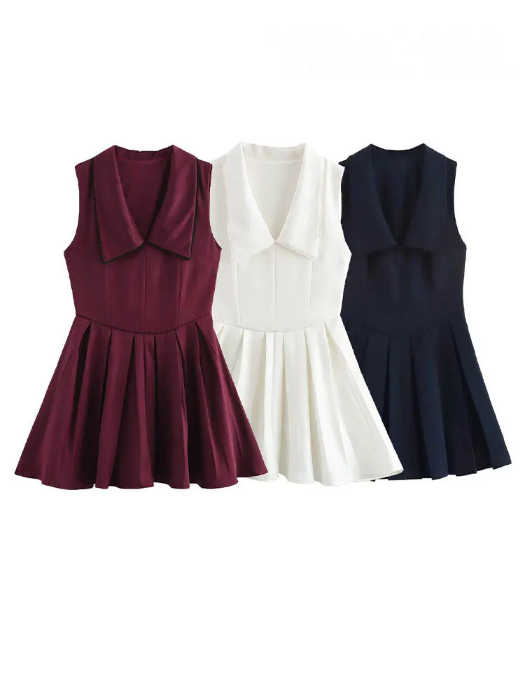 HH Women Mini Dress Sexy V-Neck Sleeveless Pleated Dress Female Summer Fashion Zipper Short Dress Slim Party Dress Mujer
