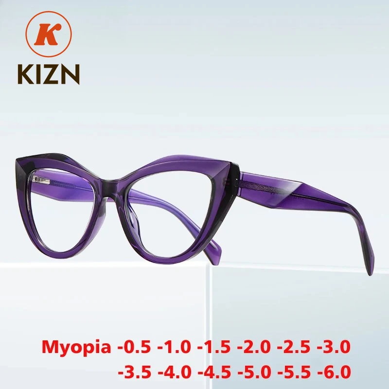

KIZN Cat Eye Myopia Glasses Frame Fashion Women Anti Blue Light Prescription Photochromism Computer Eyeglasses -0.50 TO -10