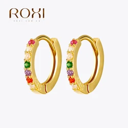 ROXI 925 Sterling Silver Women'S Earrings Colorful Zircon Huggie Ear Piercing Pendant Hoop Earrings Jewelry Pendientes Plata 925