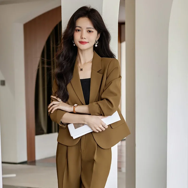 Autumn Pant Suits Women Fashion Temperament Luxury Commuter Office Lady Occupation Blazer Jacket Loose Pants 2pcs Matching Sets