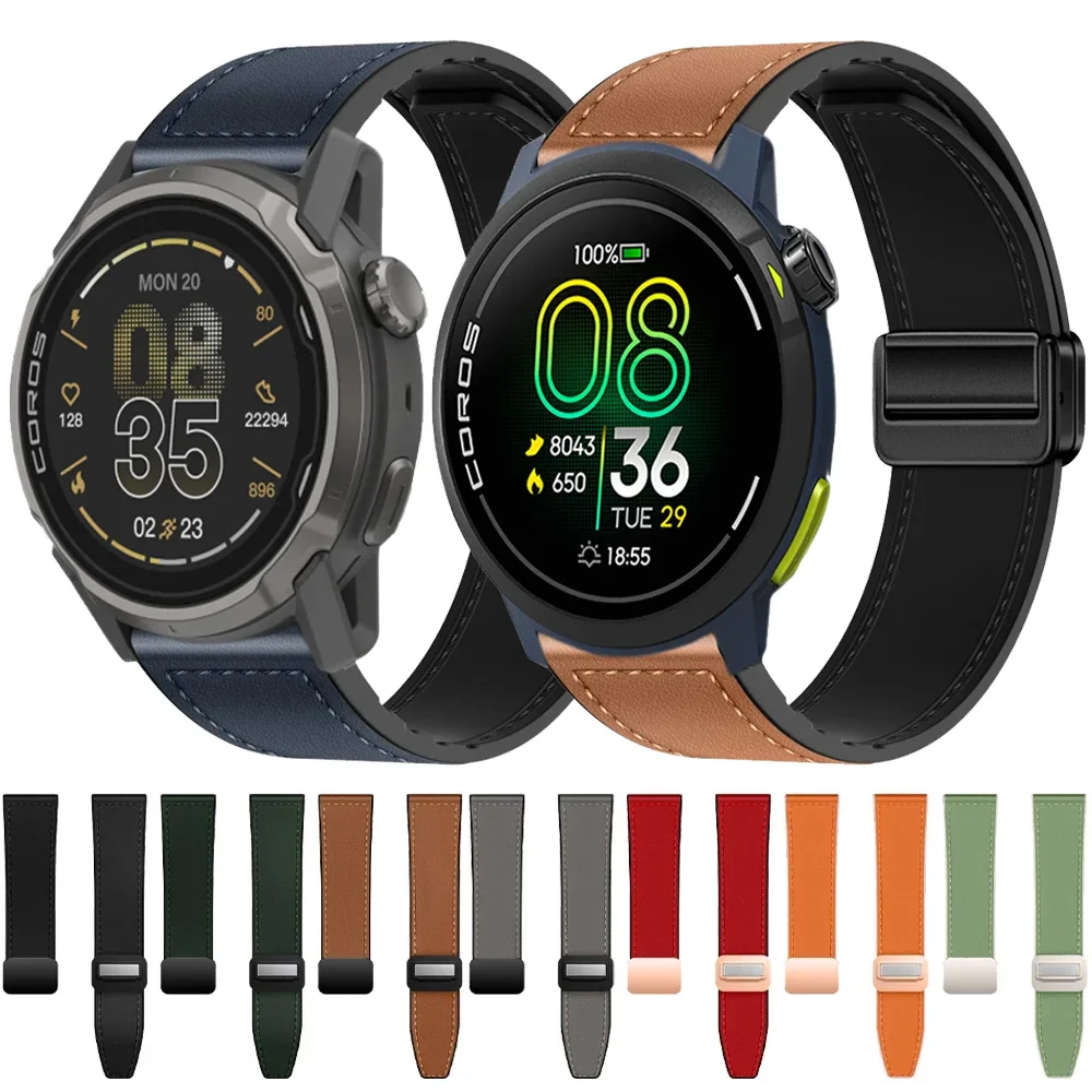 Bracelet en Silicone et cuir, 20mm 22mm, pour Suunto Vertical 2 CMF 3-2-1 Pro, Bracelet à boucle magnétique COROS PACE 4-Pro/APEX 4 42mm