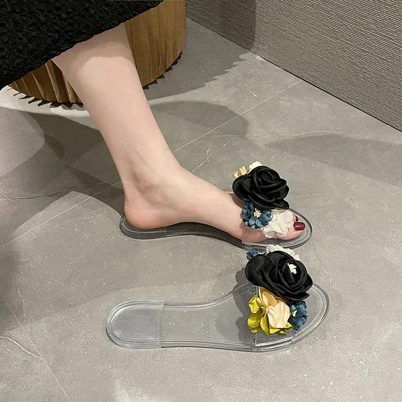 Slippers Women Fashion  2022 Summer Transparent Flower Slippers for Woman Comfortable Luxury Women Shoes