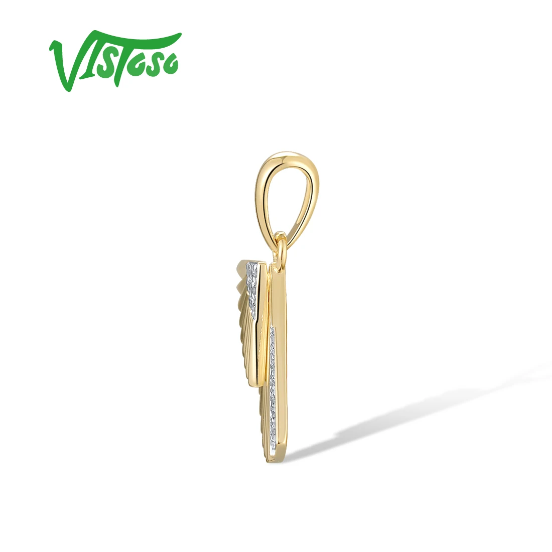 VISTOSO Genuine 14K 585 Yellow Gold Pendant For Women Sparkling Diamonds Oriental Double Fan Shape Exquisite Party Fine Jewelry