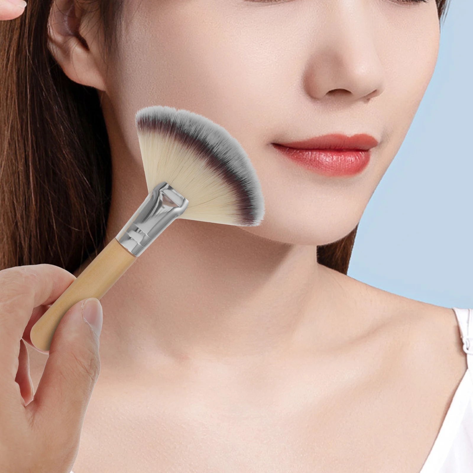 

4 Pcs Fan Loose Powder Brush Makeup Miss Face Wood Applicator Facial Mask Brushes