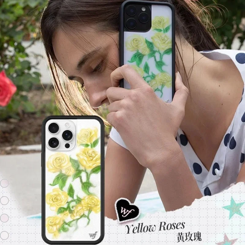 

Wildflower Yellow Rose Love Flower Language Phone Cover For iPhone 12 13 14 15 16 Pro Max wf Strong pure girl Rose Flowe Case﻿