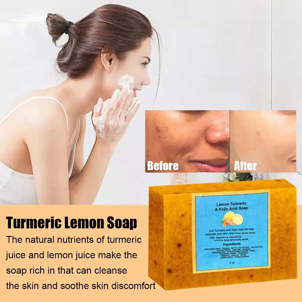 

Lemon Turmeric Kojic Acid Soap Bar Turmeric Face And Body Care Acne 100g Care Removal skin Oil Soap Soap Skin Body Whitenin T8U5