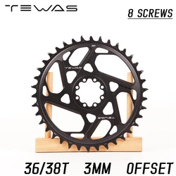 TEWAS 3mm Offset 8 Bolt MTB Chainring CNC Hollow Narrow Wide Sprocket 36T 38T for SRAM ETAP AXS KRAFT RED 8 NAIL 7075 Aluminum