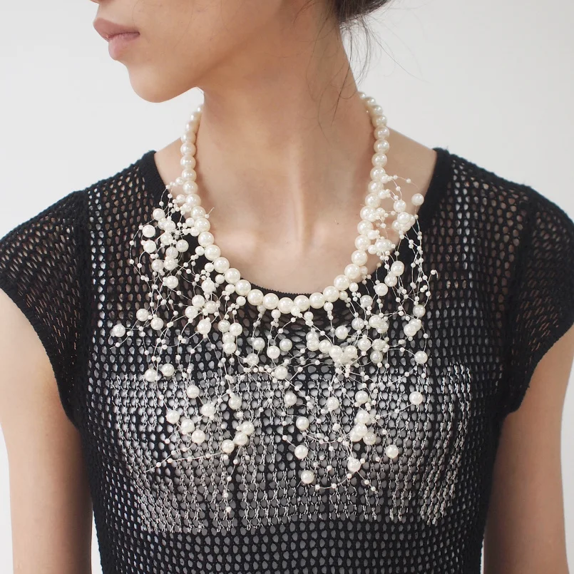Fashion Simulated Pearl Necklaces Beads Collar Choker For Women Long PendantStatement Jewelry Party Wedding Accessories