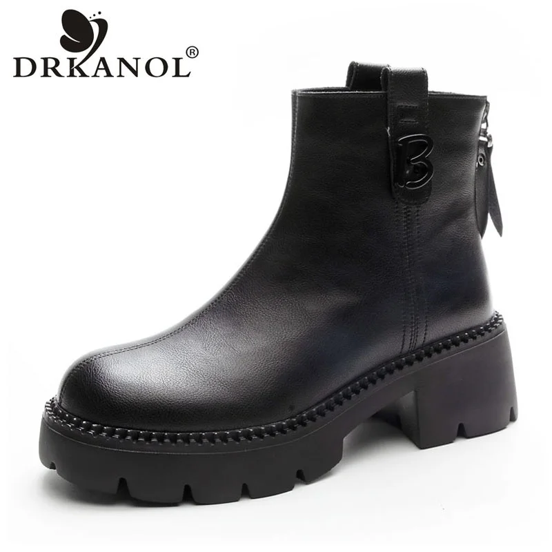 

DRKANOL 2026 Women Platform Boots 6cm Thick High Heel Height Increasing Round Toe Back Zipper Winter Warm Casual Ankle Boots