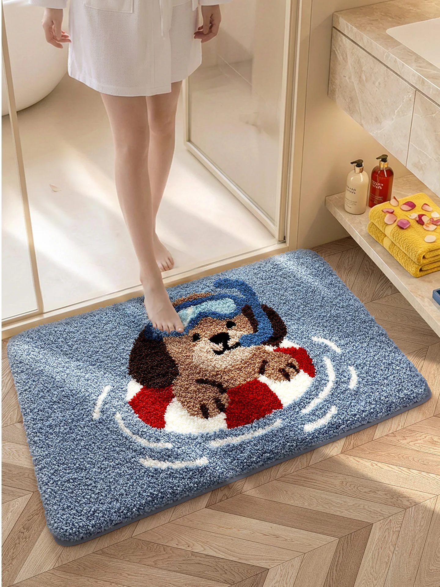 

Thickened Flocking Bathroom Door Mat Absorbent Cartoon Toilet Rug Home Use Non-Slip Floor Mat for Bathroom Entrance