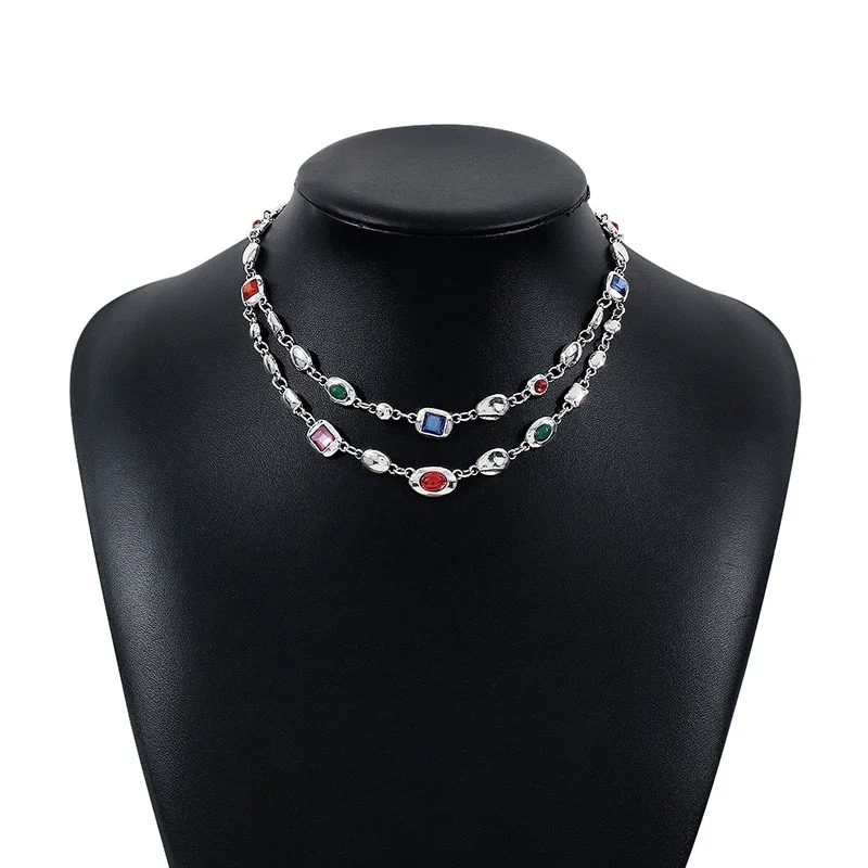 Collana a doppio strato intarsiata con diamanti in stile etnico alla moda di età media di lusso crea vecchie collane gioielli di moda turchesi