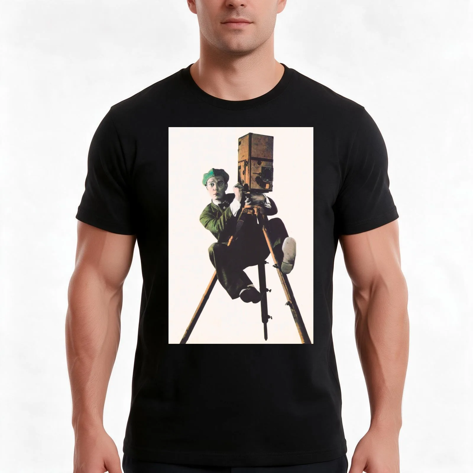 The Cameraman Buster Keaton T-Shirt, Summer Casual Cotton Tee, Oversized Streetwear Tops, Vintage Graphic Print, 100% Cotton
