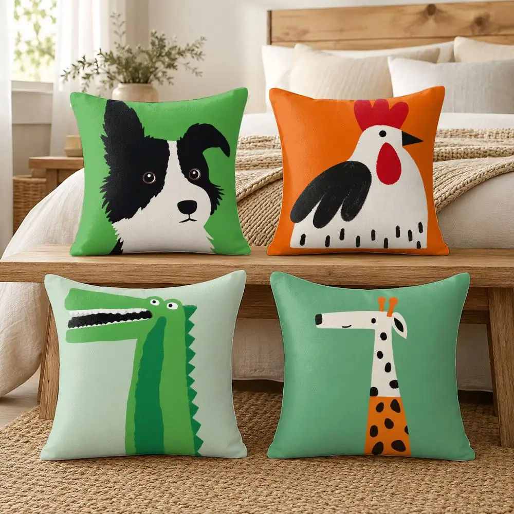 Cute Nordic Dinosaur Animals Cushion Cover Soft Short Plush Pillow Cases Hidden Zipper Cutecore Sofa Bedroom Home Decor Gift