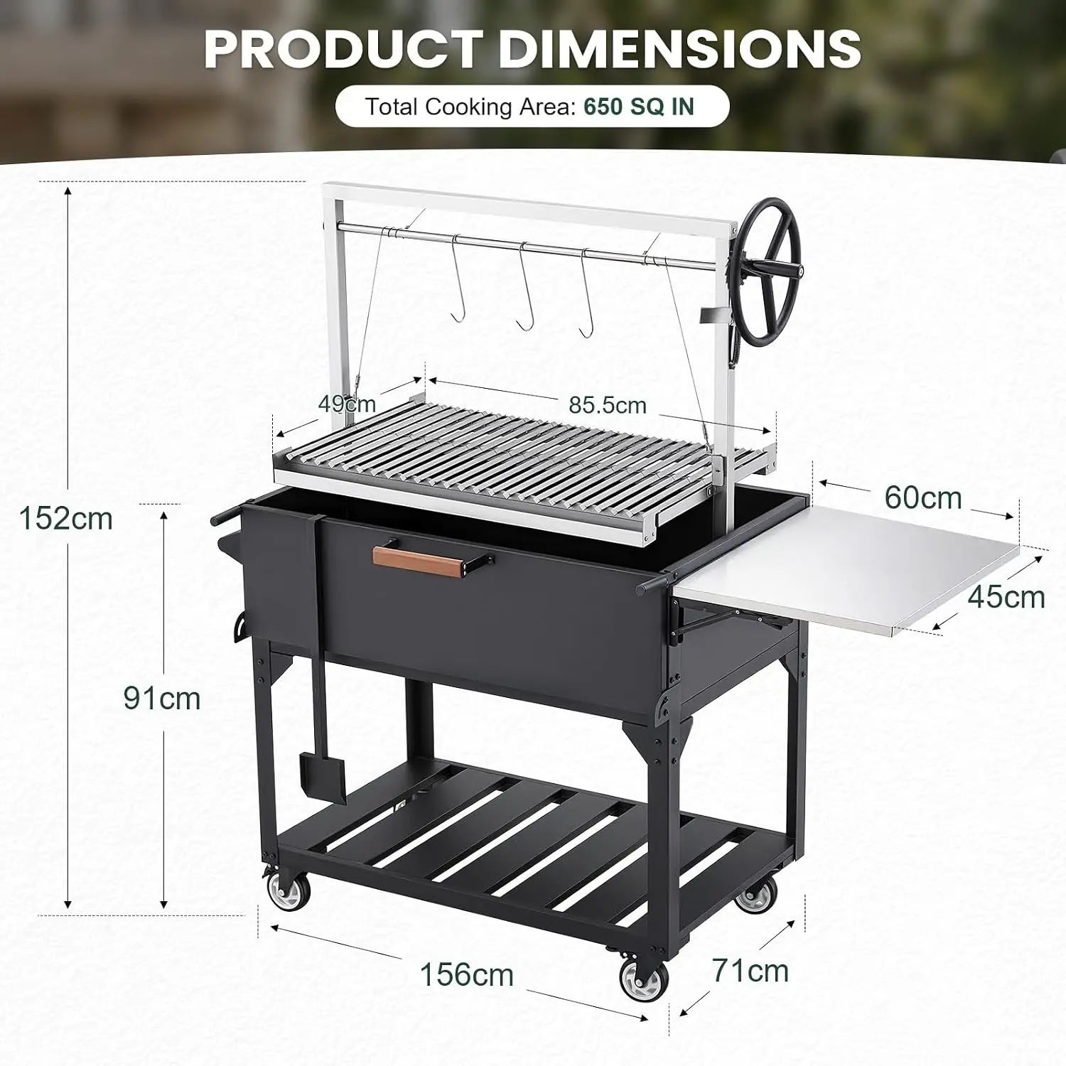 Argentine & Santa Maria Grill Cart, Foldable Side Table, Thickened Stainless Steel Chamber, Waterproof, Easy Assembly