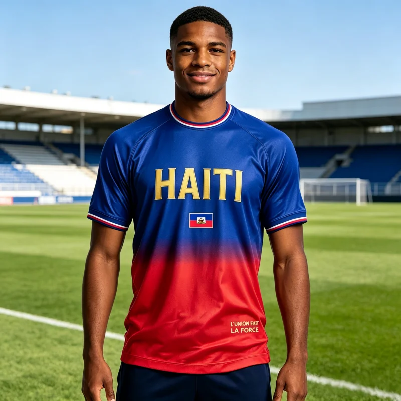 Sommer Neues Haiti Fußballtrikot Sportliches Freizeit-Schnelltrocknendes Atmungsaktives Lockeres Kurzarm-T-Shirt für Männer Frauen Familie Kinder – Detail 4