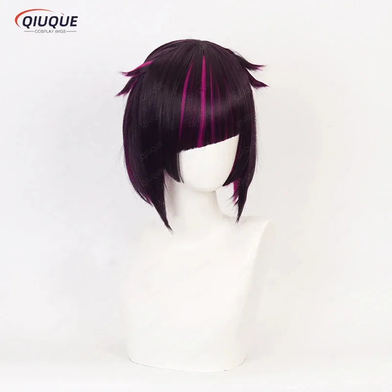 2025 yiyi Anime Lilia Vanrouge Cosplay Short Black Purple Mixed Heat Resistant Synthetic Hair Halloween Role Play Wigs + Wig