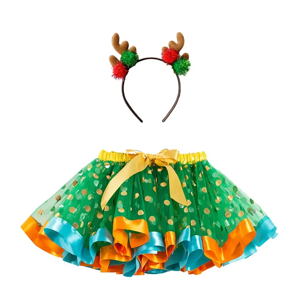 Baby Girls Christmas Skirt Tutu Rainbow Party Girls Skirt Children\'s Princess Mini Skirts With Headband New Year Red Kids Skirts