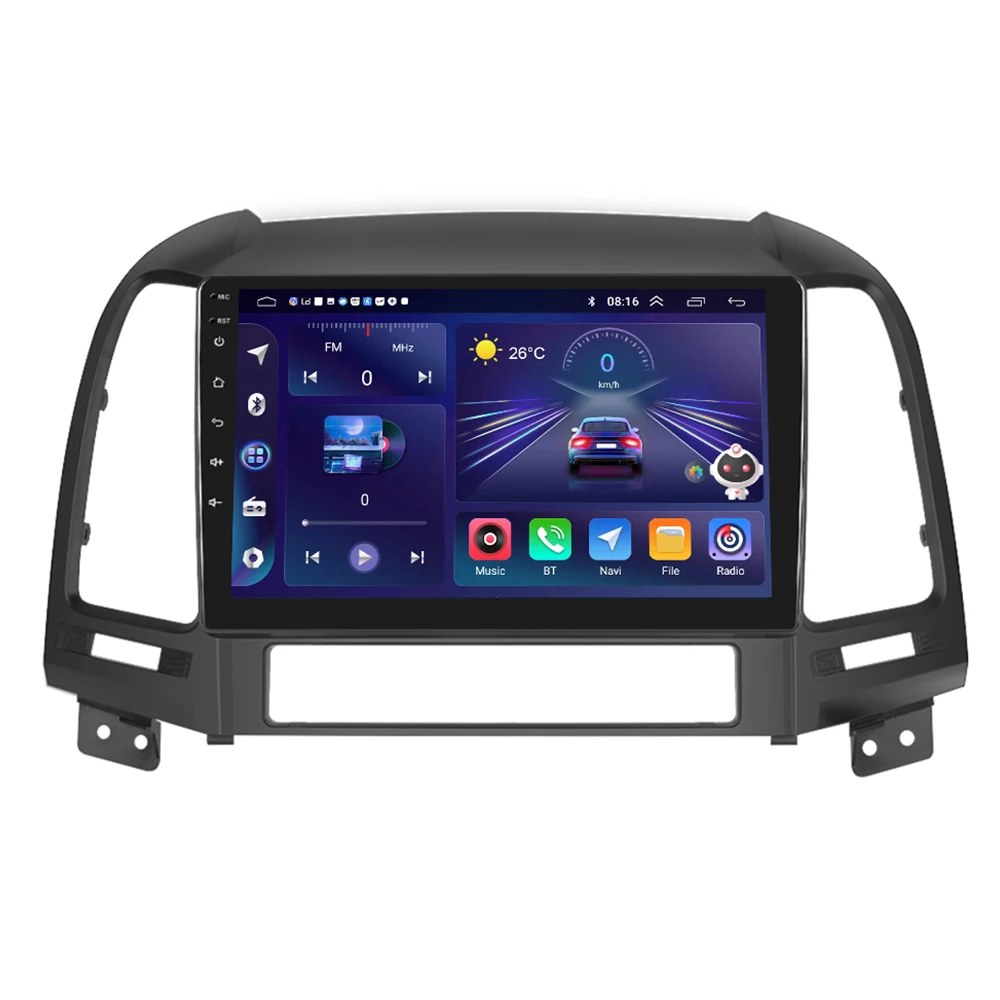 Podofo 9-Zoll AI VOICE 2-DIN Android Autoradio für Hyundai Santa Fe 2006-2012 CarPlay Multimedia-Player GPS-Navigation DVD-Headunit
