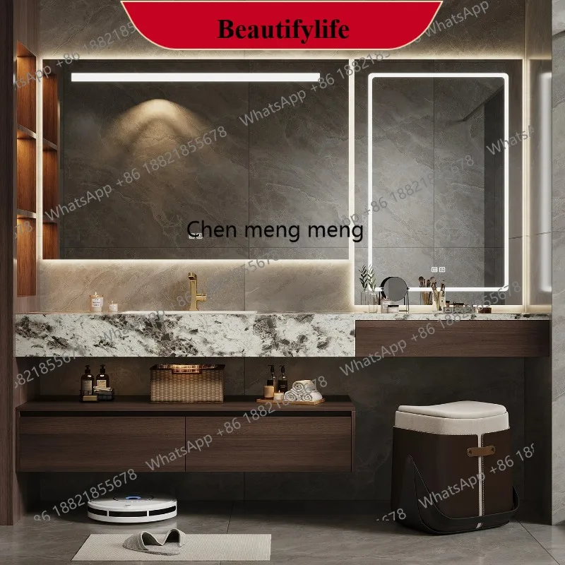 

f185 Hotel wind bathroom cabinet combination dresser integrated cabinet rock slab seamless ceramic basin