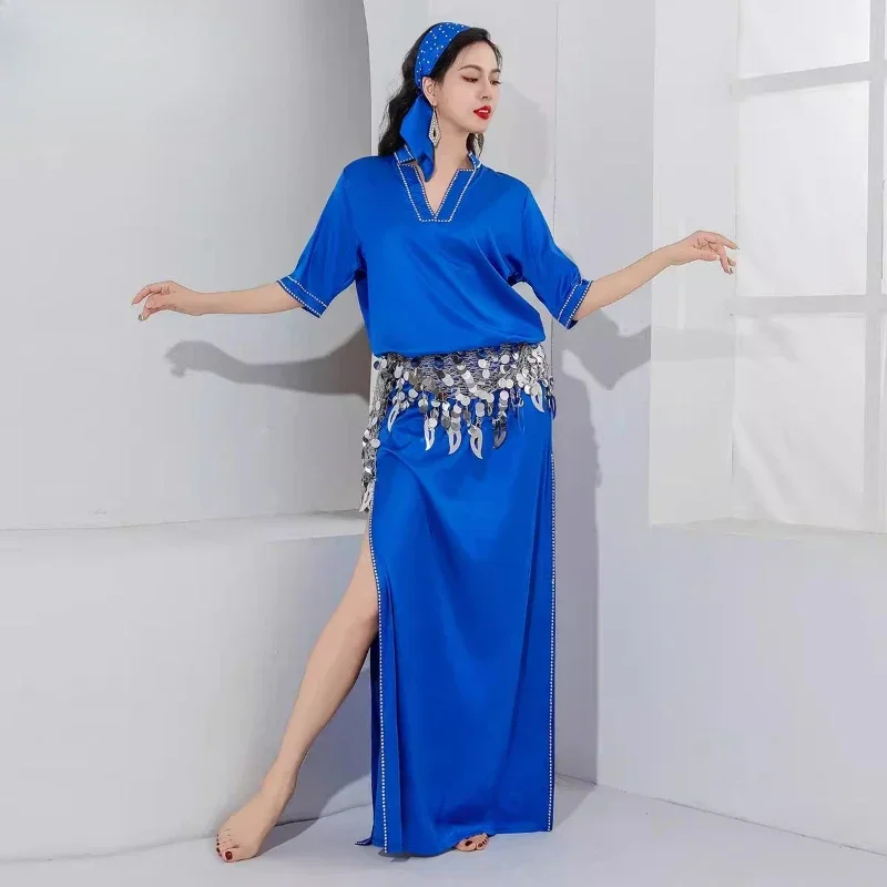 

Robe One-piece Dresses Shaabi Practice Suit Baladi Oriental Dance Performance Costume 4pcs Set Belly Dance Performance Costume