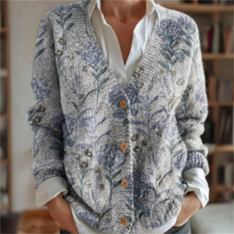 

Floral 3D Digital Print V Neck Cropped Cardigan Long Sleeve Sweatshirt For Women Autumn Winter Cozy Casual Home Office Gift