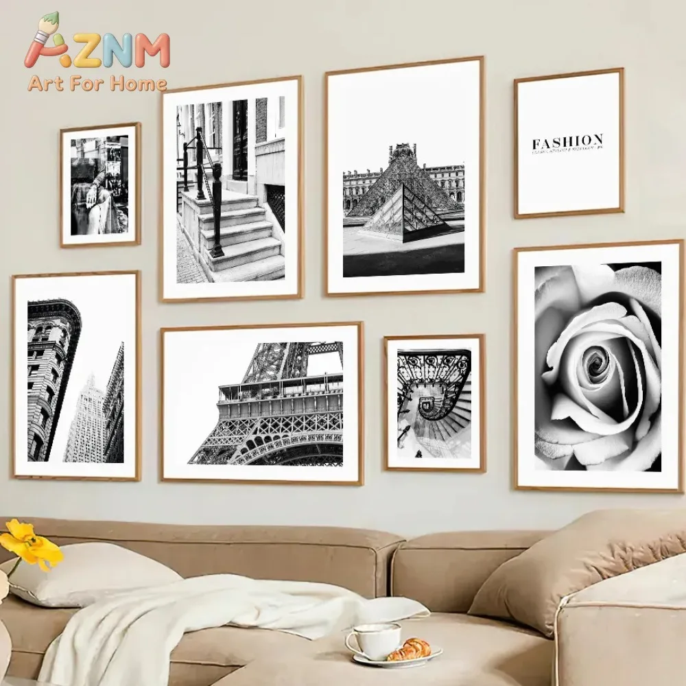 1 Stück Schwarz-Weiß Moderne Stadtlandschaft Dekoration Wandbild Moderne Schönheitsposter Bild Wohnzimmer Schlafzimmer Wandbild Rahmenlos