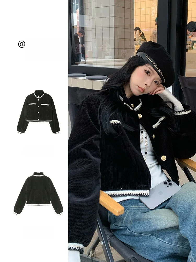 

Женское пальто из вельвета с хлопковым наполнителем, теплое и стильное, повседневное, свободного кроя, с длинными рукавами, воротником-стойкой, на все тело