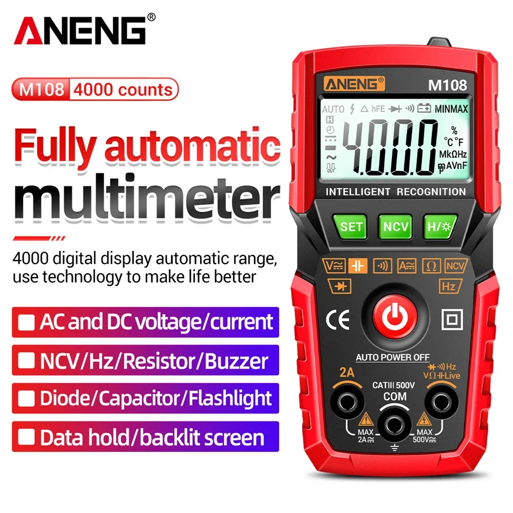 

ANENG M108 MIni Digital Multimeter 4000 count AC/DC Electrical Instruments Tester Auto Multimetro digital profesional meter