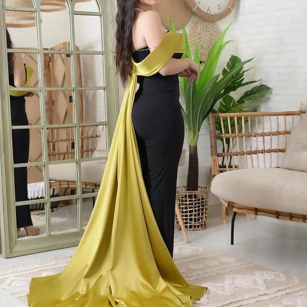 

Flechazo Double Colors Evening Dresses Off the Shoulder with Short Sleeves Sheath Women Floor Length Party Gowns for Wedding