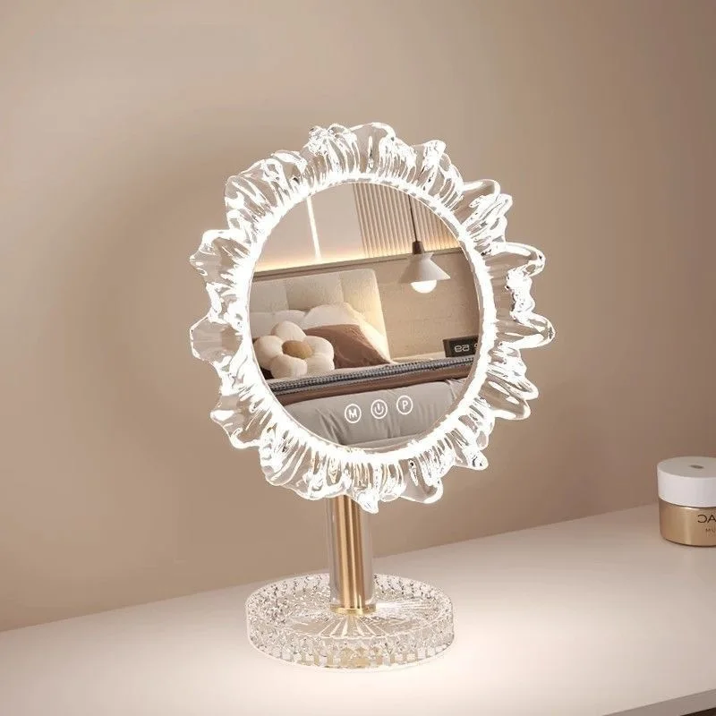 Sunflower smart makeup mirror with light three-color dimming desktop makeup dresser mirror acrylic bedroom