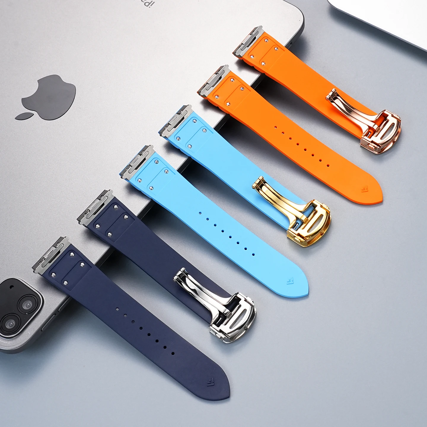 산토스 드 까르띠에 WSSA0009 WSSA0018/13/37 퀵 릴리즈 FKM 시계줄 남성 스포츠 플루오로러버 시계밴드 21mm 폴드 버클