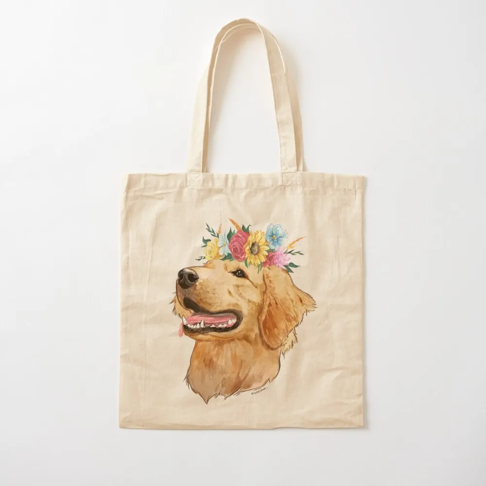 

Red Golden Retriever dog with watercolor flower crown Tote Bag canvas bags shopping bags foldable