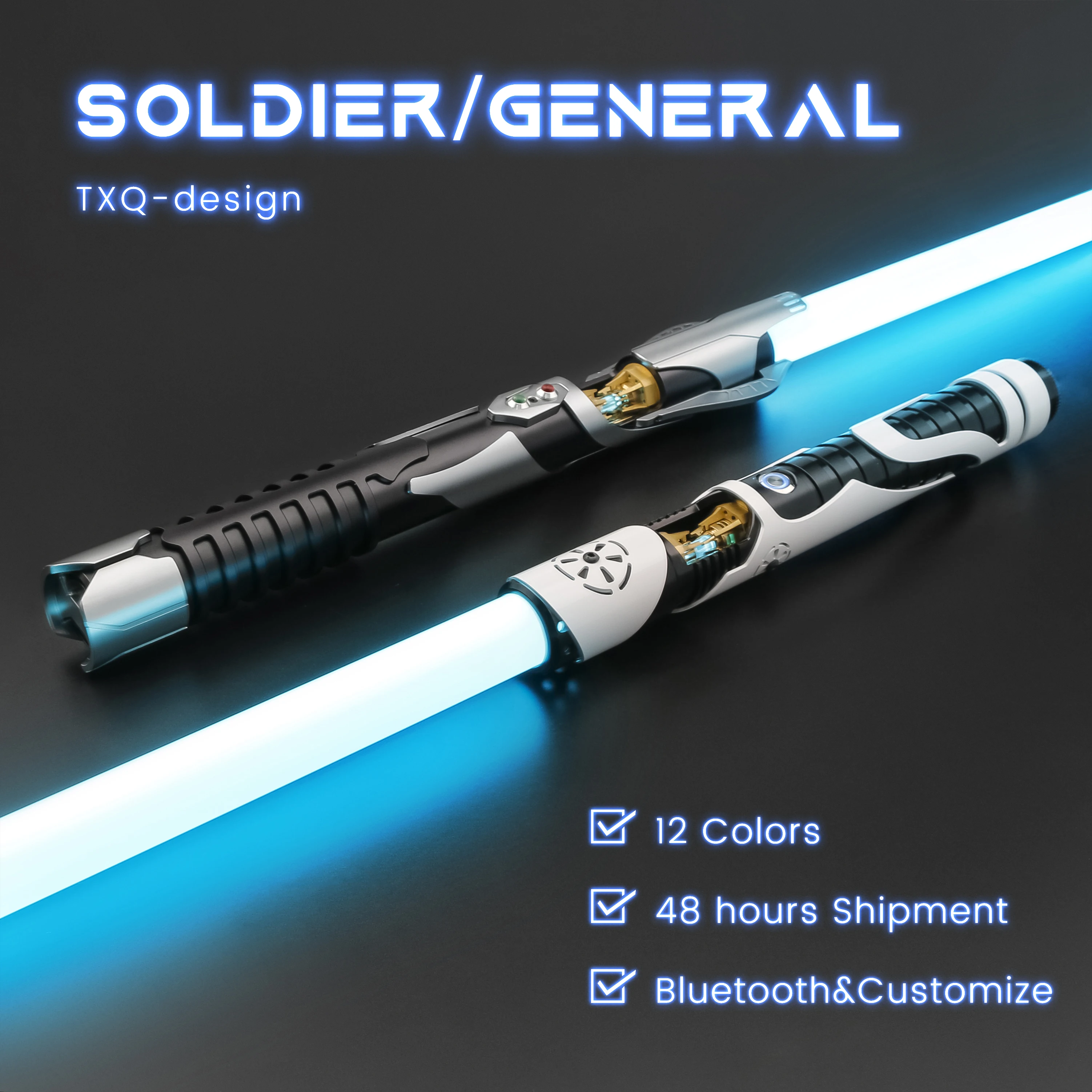 TXQSABER Soldier and General Lightsaber come with Kyber Crystal Metal Hilt Neo Pixel Light Sword Smooth Swing Bluetooth Control