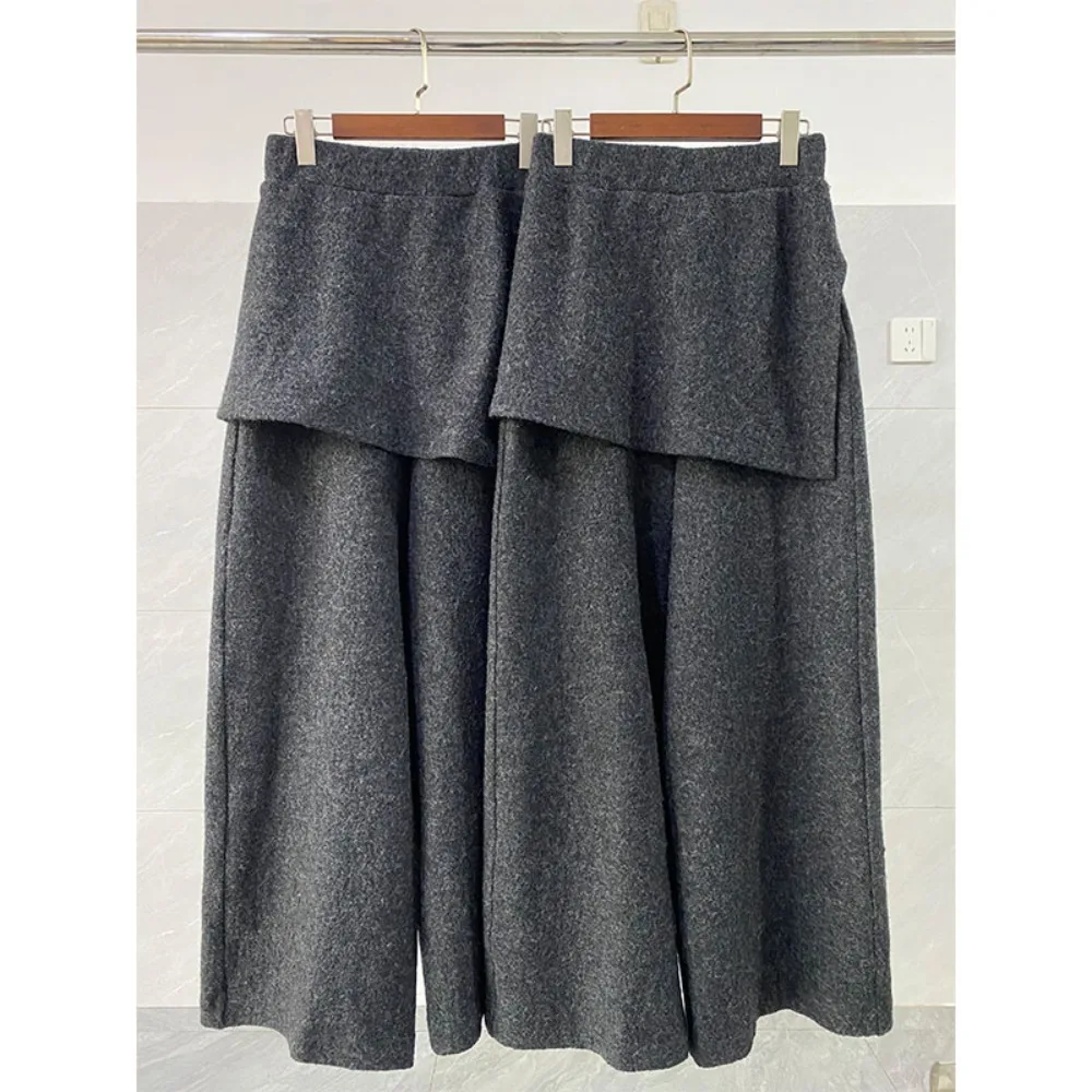 Pantalon jupe en laine de particules à fente latérale multicouche