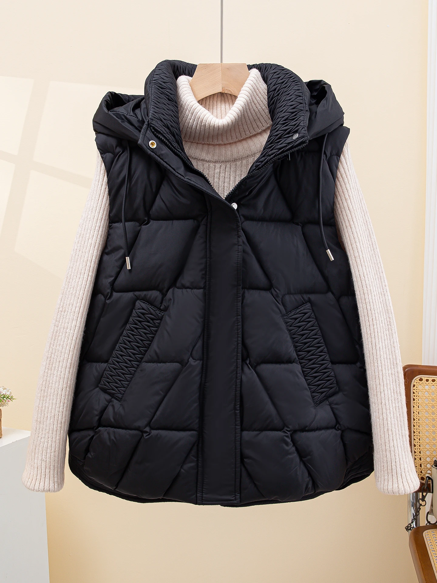 여성용 다운 코튼 조끼 또는 슬레 아우터웨어 패셔너블 루즈핏 소형 사이즈 가을 겨울 코튼 자켓 폴리에스터 섬유