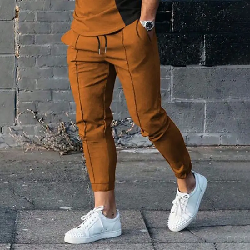 Summer Men  3D Printed T-Shirt Trousers Set Fashion Solid Color Tracksuit 2Piece Casual Clothing Male Vintage O Neck Sportswear