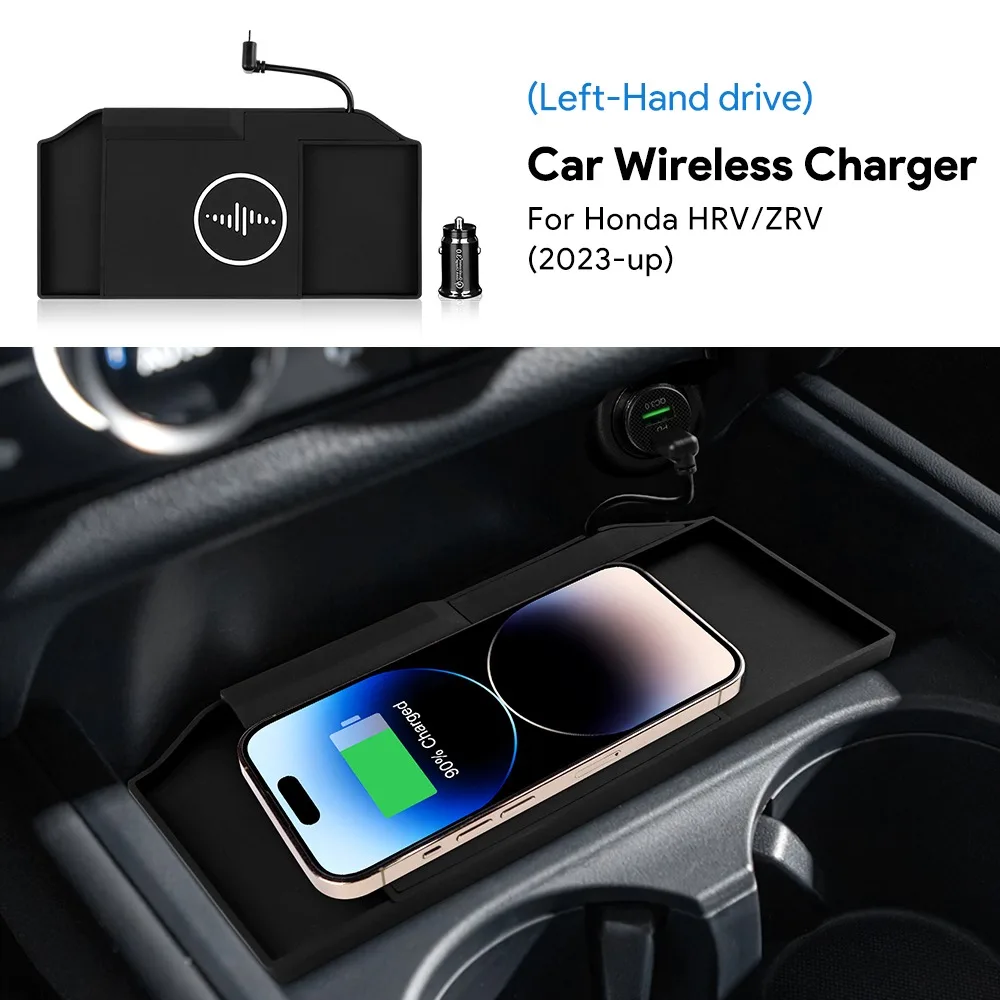 Car Wireless Charger Pad Stable Fast Charging For Honda HRV/ZRV 2023-2025 Center Console Storage Box Auto Decoration Accessories