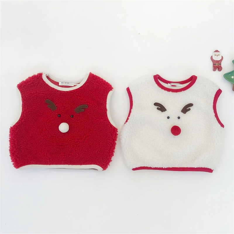 INS Style Chic Baby Christmas Clothing Sets Plaid Top High Waist Pants Hat Sets Coral Fleece Vest Waistcoat For Xmas New Year