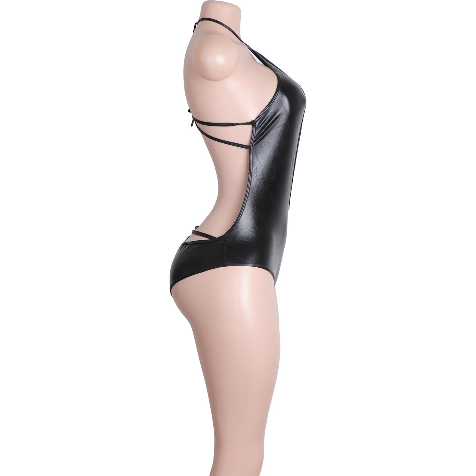 Lackleder-Body, Tanga, String, sexy Clubwear, eng anliegendes Dessous-Outfit, Damen-Tanzbekleidung, Riemen-Body, elegant