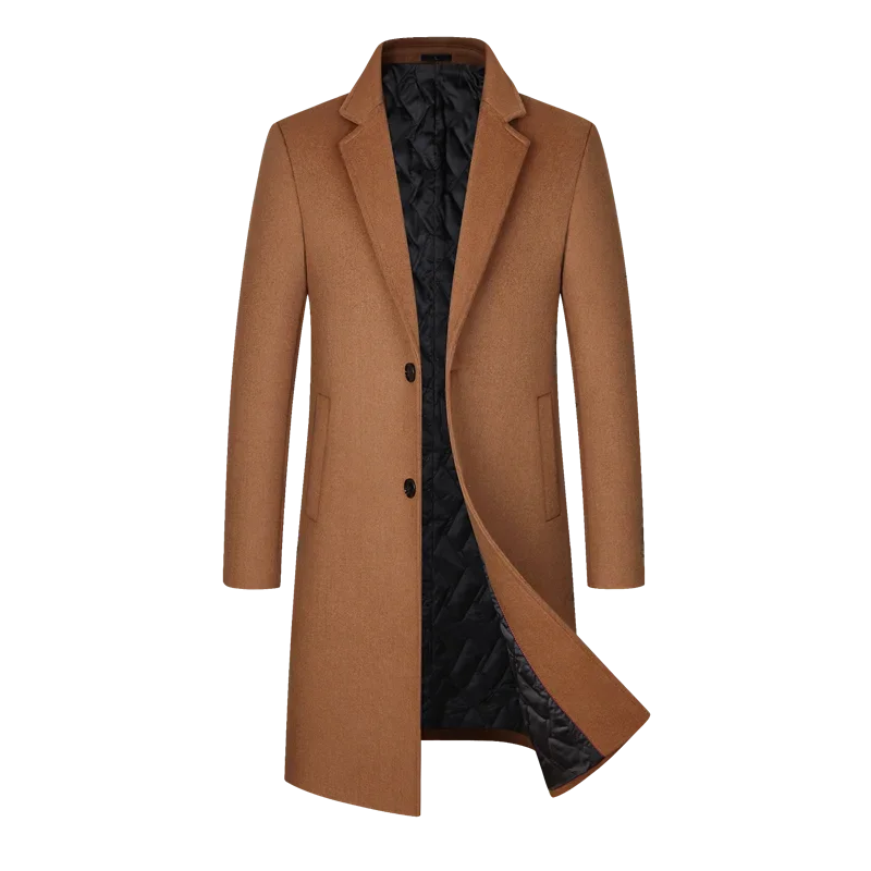 Long coat men wool 54.3% autumn and winter new men's woolen coat medium and long suit collar cotton thickened woolen coat