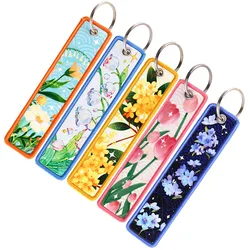 Pink Tulip Embroidered Cool Key Tag Keychains Women Cute Keychain for Car Motorcycles Keys Keyring Men Holder Jewelry Gifts 1PCS