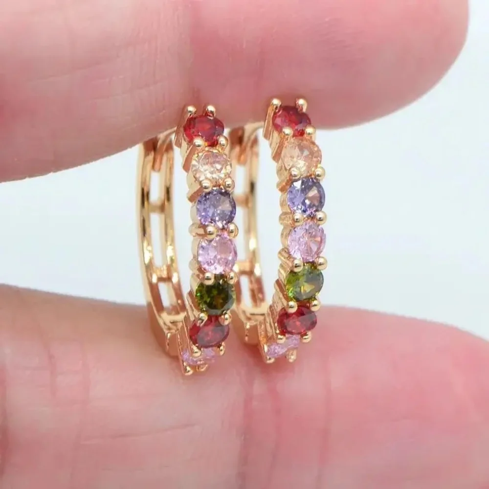 

Chic Rainbow Cubic Zirconia Hoop Earrings For Women Copper Vintage Boho Style Perfect For Everyday Wear & Giftin