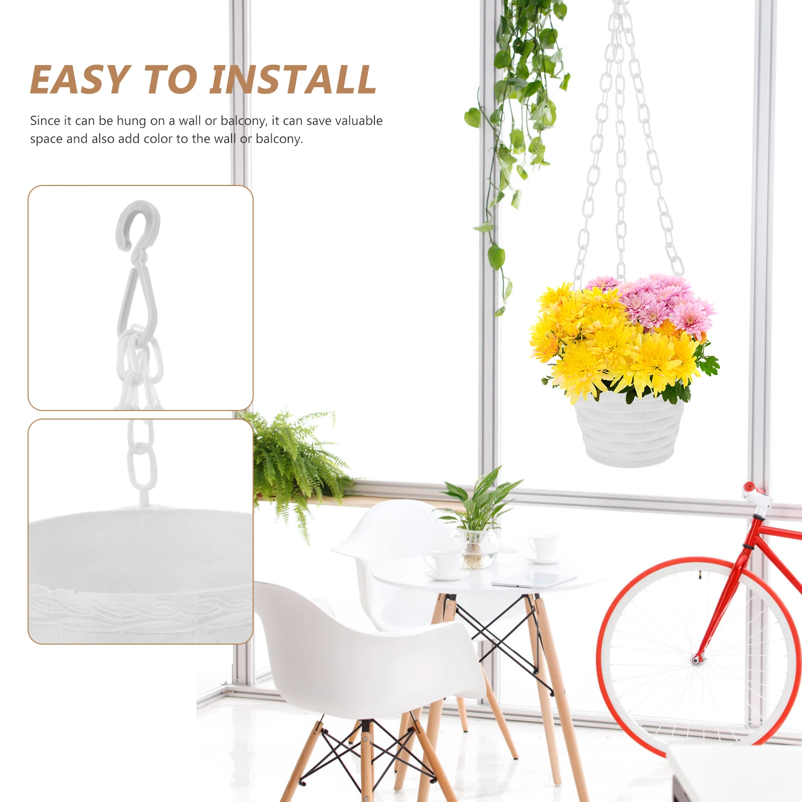 

2pcs White Flower Container Pots for Indoor Plants Balcony Hanging Planter Hooks Plastic Baskets Outdoor Garden Plant Vase Decor