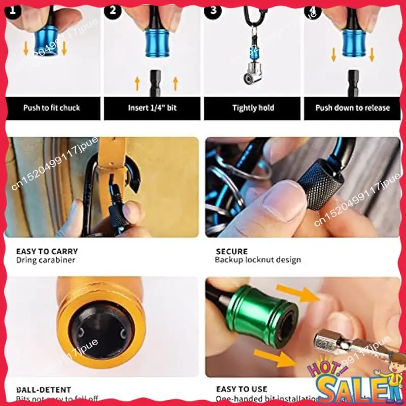 BOFO 1/4 Hex-Shank Bit Holder Keychain Gadgets,3Pc 1/4In 3/8In 1/2In Drill Socket Adapter+105° Right Angle Drill Attachment