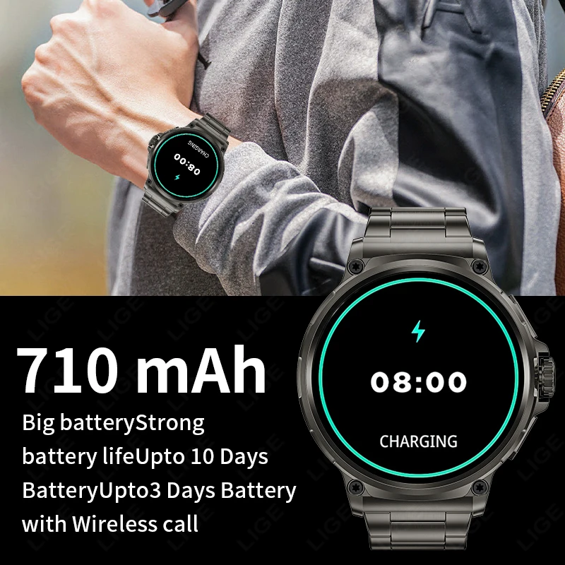 LIGE 2025 Nuovo Militare 710mAh Grande Batteria Smartwatch Da Uomo 1.85 "Ultra HD Chiamata Bluetooth Pressione Sanguigna Ossigeno Nel Sangue Smart Watch