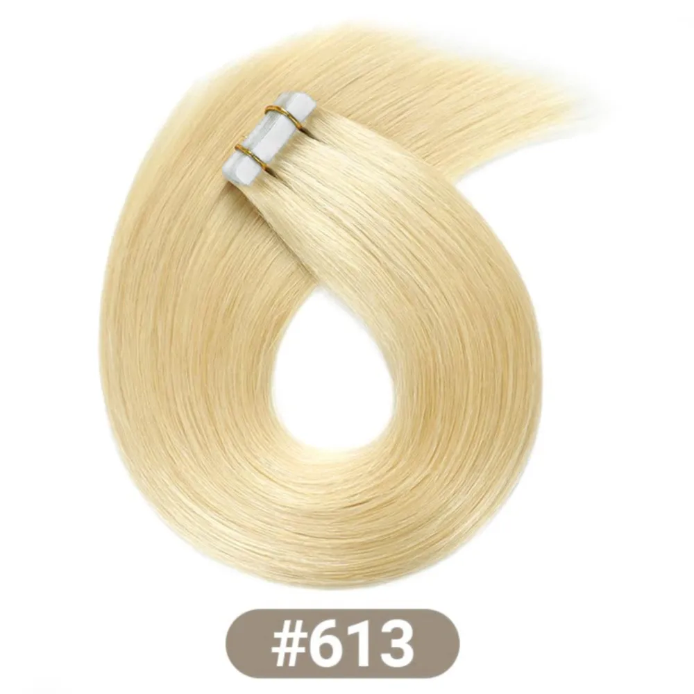 Tape In Hair Extensions Human Hair Blonde Color #613 Straight 100% Real Human Hair Extensions 16-26 Inch Seamless Invisible 50G