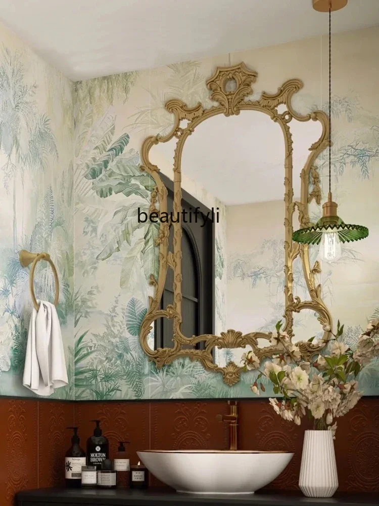 NQ Neoclassical bathroom  French retro fireplace mirror decoration  European bathroom mirror wash